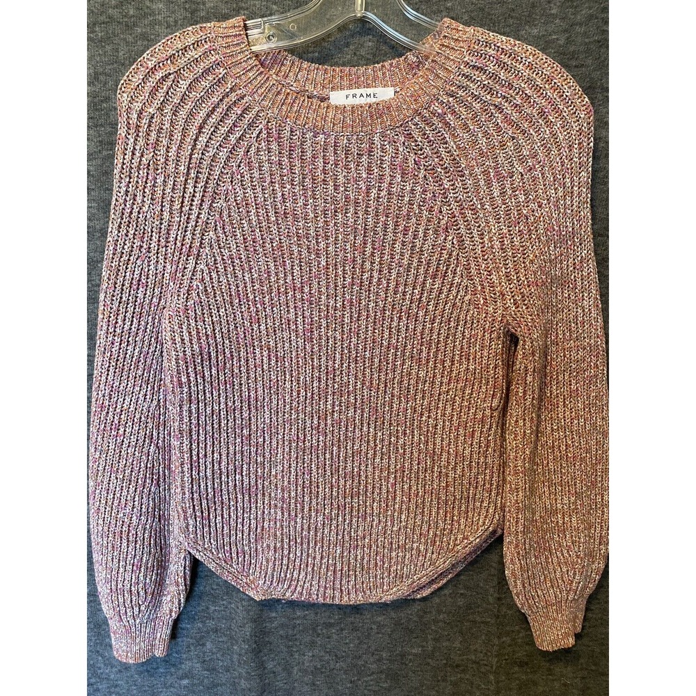 Frame Sweater Womens Small Lavender Multi Chunky Knit Marled Crew Neck‎ Pullover